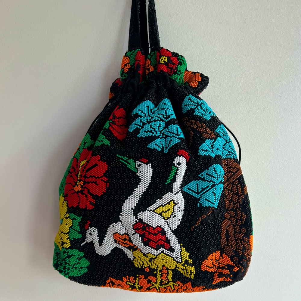 Vintage 70s Beaded tote Bag Made in Hong Kong